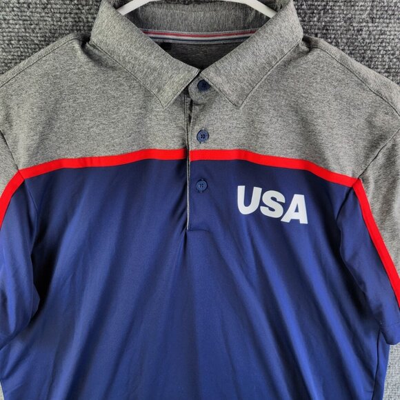 Adidas USA Men Small Stretchy Short Sleeve Blue Red Gray Polo Shirt Adult Sports - Picture 1 of 14